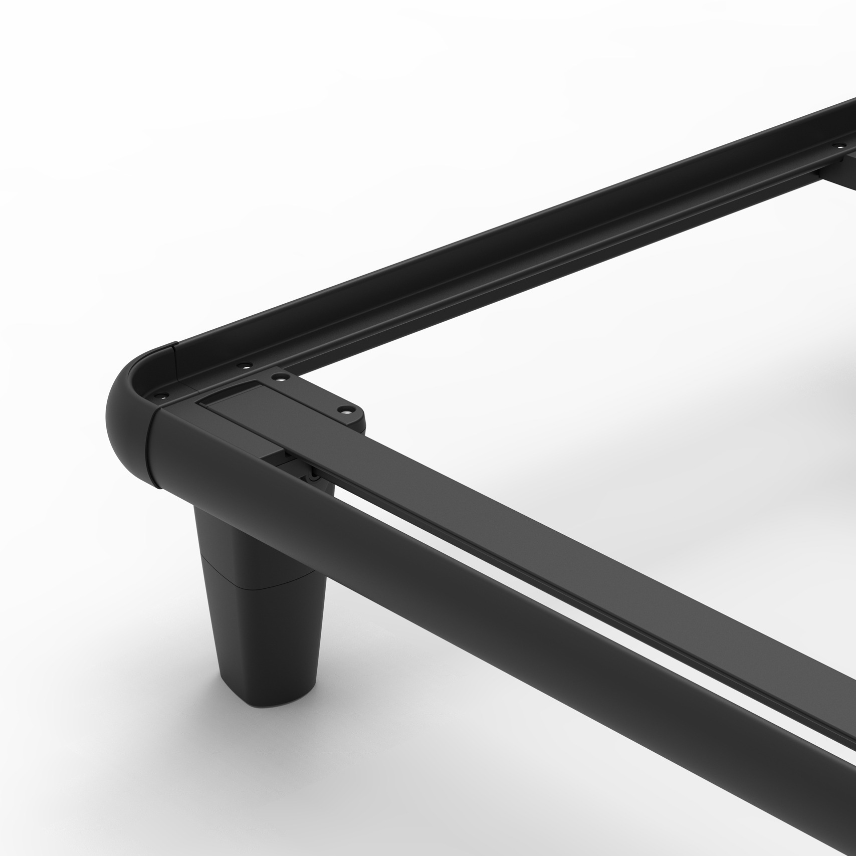 Close-up of the resin-encased corner and tapered leg in Charcoal Black