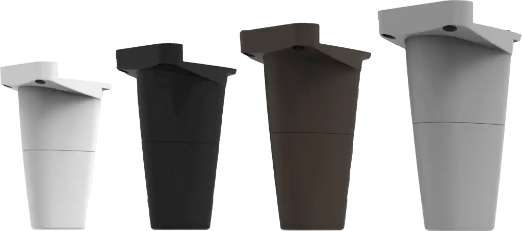 emBrace 360 two-piece legs in Pure White, Charcoal Black, Chocolate Brown and Stone Gray