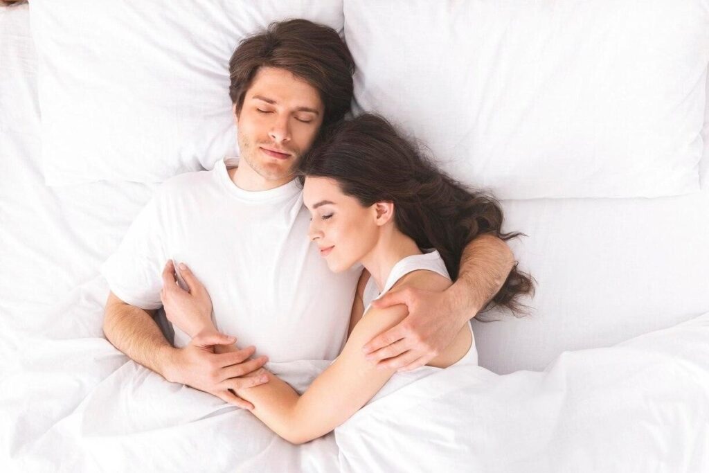 image3 - Embrace 360 Couple sleeping peacefully together on a no squeak bed frame